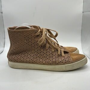 Tory Burch Shoes Sneakers Brown High Top Floral Flowers Leather Womens Size 9